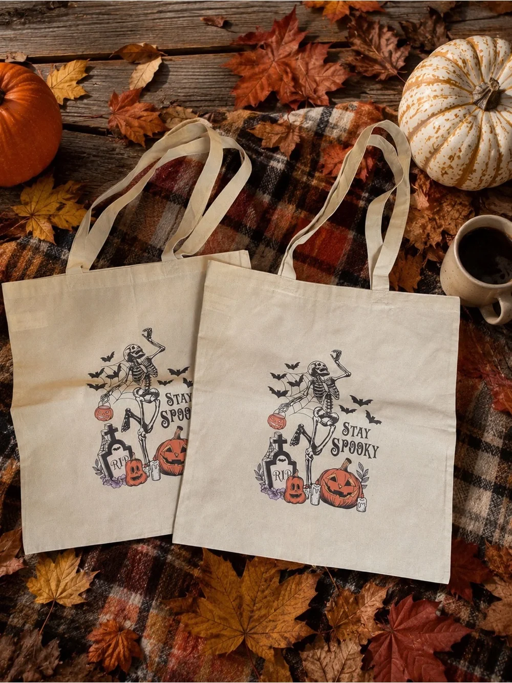 Stay Spooky Halloween Canvas Tote Bags/bundle - Natural